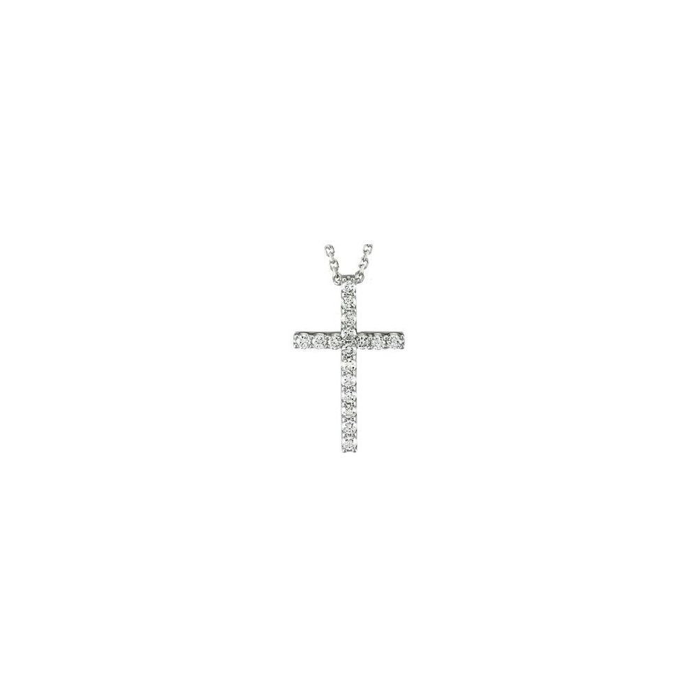 14K White 1/6 CTW Natural Diamond Petite Cross 18" Necklace