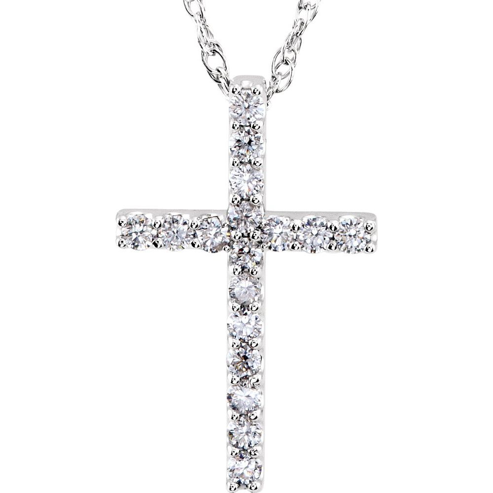14K White 1/6 CTW Natural Diamond Petite Cross 18" Necklace